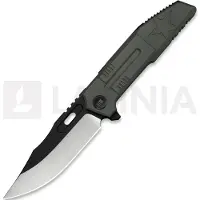 We Knife Coltello pieghevole Barracks, Dark Olive Titanium, Hand Polished Satin/Black Stonewash