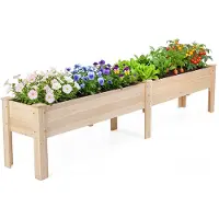 Costway Fioriera rialzata rettangolare in legno con robuste gambe a forma di l, Orto rialzato da esterno per fiori piante grasse Naturale