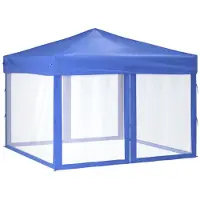 vidaXL Tenda pieghevole per feste con pareti laterali blu 3x3 m