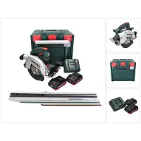Metabo Sega circolare portatile a batteria KS 18 LTX 66 BL 18 V 165 mm + 2 batterie da 4,0 Ah + caricabatterie + guida di taglio + metaBOX