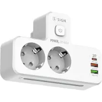 Sign Ciabatta multipresa da 20 W con luce notturna a LED, 2 vie/2 x USB-A/1 x USB-C - Bianca