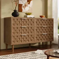 Flieks Comodino con 6 cassetti, mobile contenitore per il soggiorno con maniglie in metallo, credenza multifunzionale in effetto legno di quercia, dimensioni 120x37x77 cm, finitura quercia
