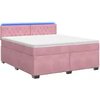 Syfax Letto con boxspring, materasso e luci LED rosa, dimensioni 140 x 200 cm, rivestito in velluto