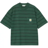 Carhartt WIP - T-shirt boxy in cotone - S/S Cardona Pocket T-Shirt Cardona Strip Natural / Dark Scarab Garment Dyed per Uomo in Cotone - Taglia L - Verde