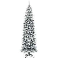 Costway Albero artificiale di Natale, Abete innevato non illuminato con aghi in PVC base pieghevole di metallo 225 cm