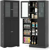 Costway Mobile dispensa da cucina alto 161,5cm con ante in vetro ripiani di stoccaggio, Armadio dispensa per alimenti Nero