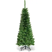 Costway Albero di Natale 135cm 226 rami, Abete artificiale innevato con base solida di metallo e luci LED