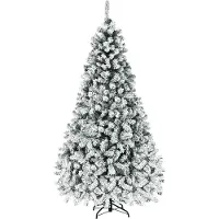 Costway Albero di Natale 225 cm in PVC 1010 rami, Abete artificiale innevato illuminato con solida base di metallo, Bianco