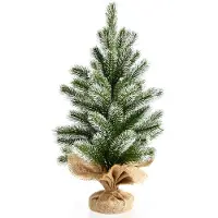 Costway Mini albero di Natale artificiale 50 cm in nuovo PE per scrivania, Albero di Natale con base di cemento