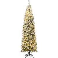 Costway Albero artificiale di Natale 225cm con aghi in PVC base pieghevole di metallo, Abete innevato illuminato con luci LED