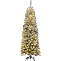 Costway Albero di Natale 180 cm con 250 luci LED calde, Abete artificiale innevato illuminato