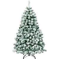 Costway Albero di Natale artificiale innevato, Pino illuminato con cerniera 200 luci LED base pieghevole di metallo 135cm