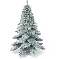 Costway Albero di Natale innevato 180 cm, Abete artificiale con base di metallo foglie spesse