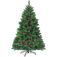 Costway Albero di Natale 135 cm 516 rami, Abete artificiale con base resistente di metallo pigne decorative