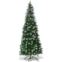 Costway Albero di Natale 180 cm in PVC di alta qualità, Albero di Natale innevato con 630 rami