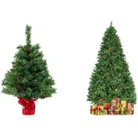 Costway Albero di natale artificiale 210cm e albero di natale piccolo 64cm, Albero di natale 460 led e albero natale tavolo 50 led