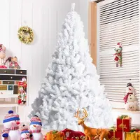 Costway Albero di natale artificiale 150cm in PVC con 350 rami, supporto in metallo e piedi in gomma Bianco