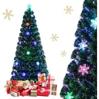 Costway 180cm Albero di natale illuminato con 28 led Albero di abete artificiale con fibra ottica cambia colore