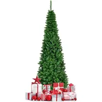 Costway Albero di Natale 200cm 708 rami, Abete artificiale innevato con base solida di metallo e luci LED