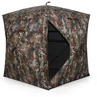 Costway Tenda da caccia rifugio da caccia con visibilità a 360° e tessuto monodirezionale, Tenda da caccia rifugio da terra per 4 persone con finestre Marrone