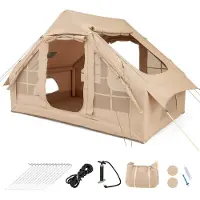 Costway Tenda gonfiabile per 4-6 persone con 4 finestre a rete e prese d'aria superiori, Grande tenda da campeggio per pesca Beige