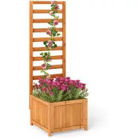 Costway Letto da giardino rialzato in legno con traliccio e fori di drenaggio, Fioriera elevata per piante rampicanti viti fiori verdure interni ed esterni