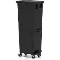 Costway Bidone di spazzatura con cestino inclinato con 2 scomparti superiori, Pattumiera con pedale in plastica per cucina Nero