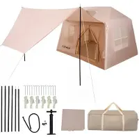 Costway Tenda da campeggio gonfiabile per 4-6 persone, Tenda portatile da esterno con pompa porte e finestre in rete picchetti cordini antivento
