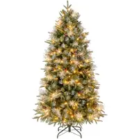 Costway Albero di natale 180cm artificiale pre-illuminato led bianco caldo, Albero di natale pieghevole con cerniera