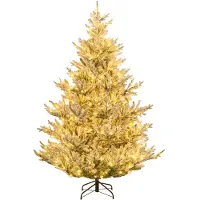 Costway Albero artificiale preilluminato da 210cm luminosità regolabile, Albero di natale innevato con rami articolati Verde