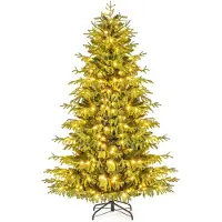 Costway Albero di natale pre-illuminato con 270 luci LED bianco caldo in metallo pieghevole, 180 cm albero di natale artificiale Verde