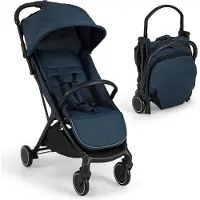 Costway Passeggino leggero per bambini piegatura con una mano, Passeggino portatile con schienale reclinabile Blu scuro