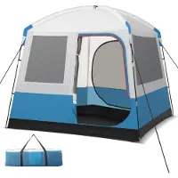 Costway Tenda da campeggio per 5 persone, Tenda da trekking impermeabile con porta in rete finestre in rete e borsa Bianco