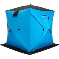 Costway Tenda da pesca sul ghiaccio pieghevole capanno 2 persone pareti cotone, Tenda da pesca sul ghiaccio con porta e cerniera Blu