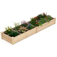 Costway Lettino da giardino elevato in legno con 2 scatole per piante e separatori, Letto da giardino elevato per fiori verdure frutta e erbe Naturale