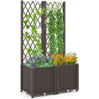 Costway Letto da giardino elevato con trellis a lattice per piante rampicanti, Letto da giardino di altezza per interni Caffè