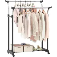 Costway Appendiabiti regolabile in altezza con ruote per camera da letto, Porta abiti con doppio asta estendibili ruote girevoli