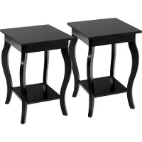Costway Set di 2 tavolini con gambe curve ripiani aperti a 2 livelli piedini antiscivolo, 2 Tavolini laterali Nero