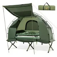 Costway Tenda da campeggio con letto a brandina per 1 persona, Letto da campeggio pieghevole con materasso ad aria cuscino