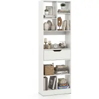 Costway Libreria verticale con 8 cubi e cassetto e 2 dispositivi antiribaltamento, Espositore moterno per camera da letto soggiorno e studio Bianco