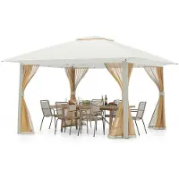 Costway Tenda da esterno pieghevole con zanzariera e tetto doppio, Riparo parasole per patio giardino 394 x 394 cm Beige