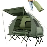 Costway Tenda da campeggio a 2 posti con letto a brandina materasso ad aria cuscino, Letto da campeggio pieghevole 194x145x187cm