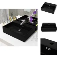 vidaXL Lavabo con foro per rubinetto in Vetroceramica nera 51,5 x 38,5 x 15 cm - Lavabo da bagno