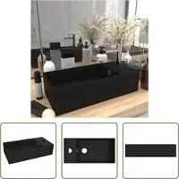 The Living Store Lavandino da bagno con troppopieno in Vetroceramica nero opaco