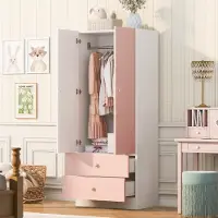 MODFU Armadio , 70 x 40 x 170 cm, mobiletto contenitore con 2 cassetti spaziosi e barra appendiabiti, mobiletto alto moderno, color rosa