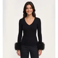 Twinset per donna. 262TT3261 Maglione a coste nero (L), Casual, Viscosa, Manica lunga