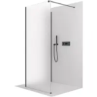 CERANO Pannello doccia angolare Walk-in Onyx, modello Cube, destro/sinistro - 8 mm - profilo quadrato - nero opaco, vetro satinato - 140x110x200 cm