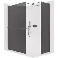 CERANO Pannello doccia walk-in Onyx T, destro/sinistro - 10 mm - profilo squadrato + ripiano/portasciugamani - nero opaco, vetro grigio antracite - 150x100x200 cm