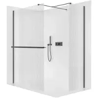 CERANO Pannello doccia walk-in Onyx T, destro/sinistro - 8 mm - montante squadrato + ripiano/portasciugamani - nero opaco, vetro smerigliato - 100x50x200 cm