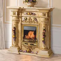 Casa Padrino Camino elettrico in Vetroceramica "" in stile barocco, con illuminazione LED, beige/multicolore/oro, 135 cm - Arredamento in stile barocco - Prodotto in Italia